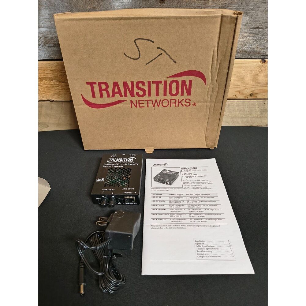 NEW Transition Networks J-FE-CF-04 Fast Ethernet Stand Alone Media Converter